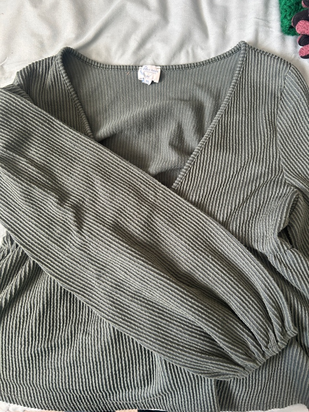 Blue Rain Ribbed Sage Green Knit Top